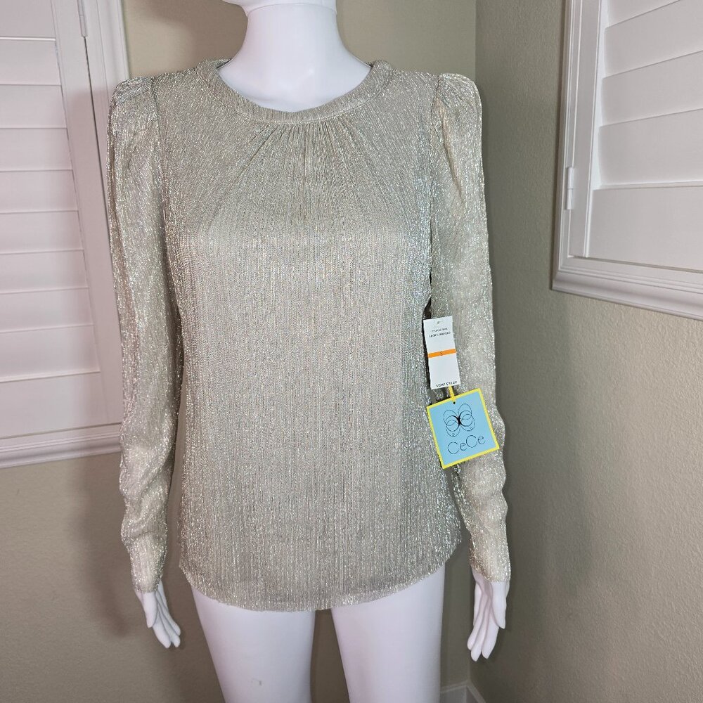 CeCe Silver & Gold Metallic Top Long Sleeves Size Small